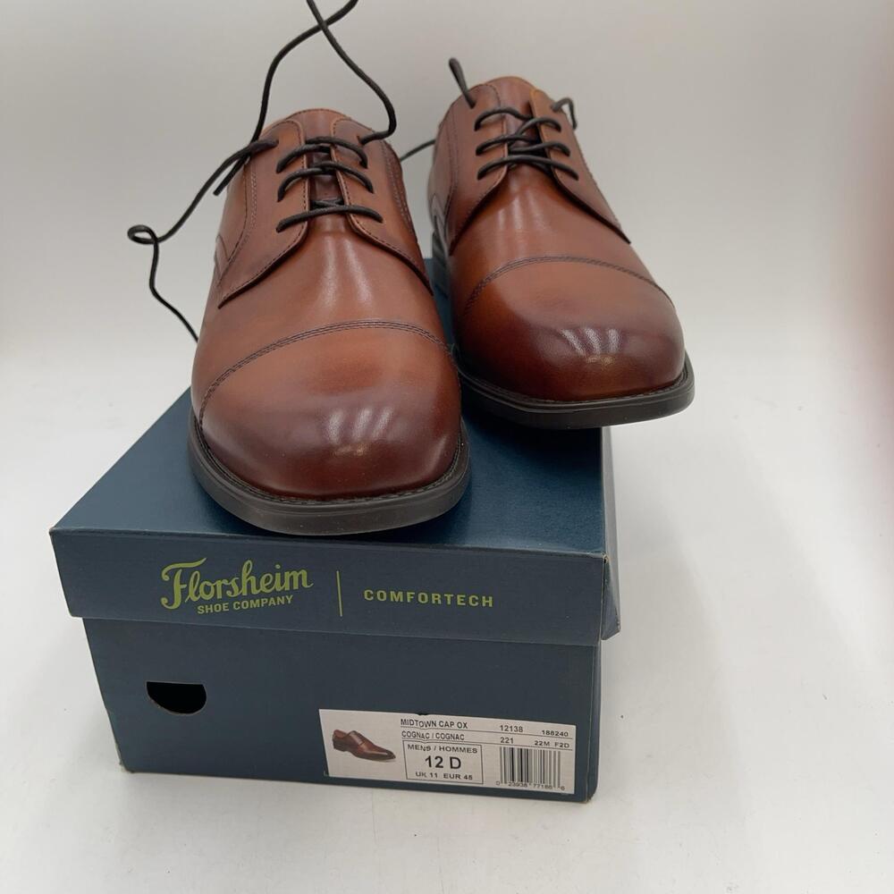 Florsheim Midtown Cap Ox Shoes Mens Cognac Brown Leather Dress Comfort Size 12